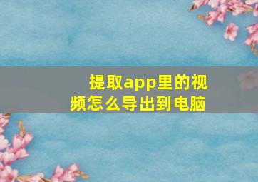 提取app里的视频怎么导出到电脑