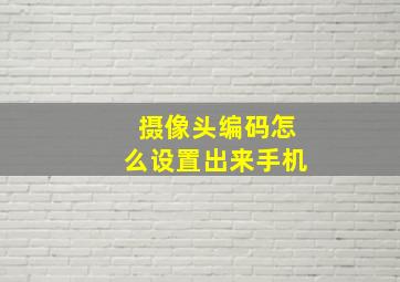 摄像头编码怎么设置出来手机