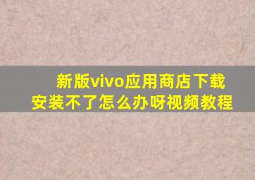 新版vivo应用商店下载安装不了怎么办呀视频教程