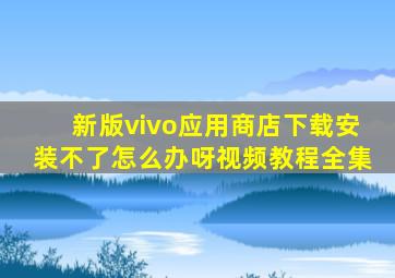 新版vivo应用商店下载安装不了怎么办呀视频教程全集