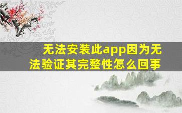 无法安装此app因为无法验证其完整性怎么回事