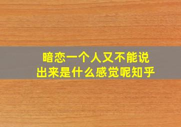 暗恋一个人又不能说出来是什么感觉呢知乎