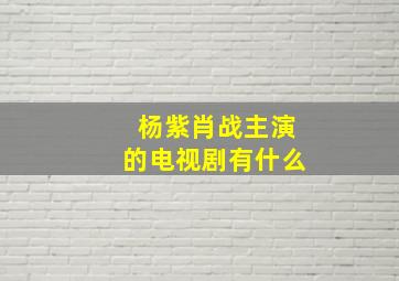 杨紫肖战主演的电视剧有什么