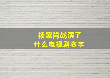 杨紫肖战演了什么电视剧名字