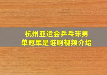 杭州亚运会乒乓球男单冠军是谁啊视频介绍