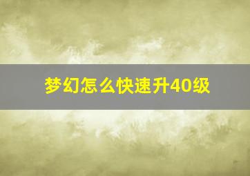 梦幻怎么快速升40级