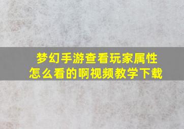 梦幻手游查看玩家属性怎么看的啊视频教学下载