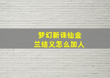 梦幻新诛仙金兰结义怎么加人