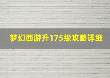 梦幻西游升175级攻略详细