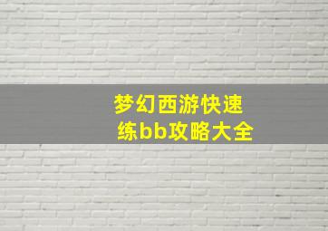 梦幻西游快速练bb攻略大全