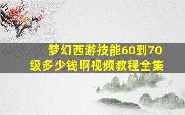 梦幻西游技能60到70级多少钱啊视频教程全集