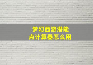 梦幻西游潜能点计算器怎么用