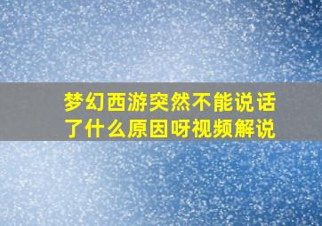 梦幻西游突然不能说话了什么原因呀视频解说