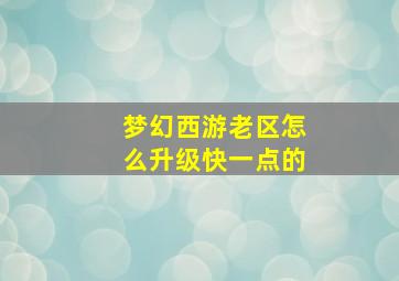 梦幻西游老区怎么升级快一点的