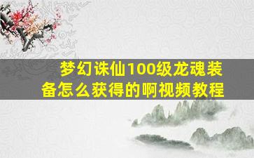 梦幻诛仙100级龙魂装备怎么获得的啊视频教程