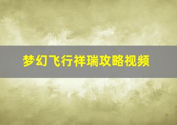 梦幻飞行祥瑞攻略视频