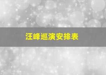 汪峰巡演安排表