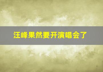 汪峰果然要开演唱会了