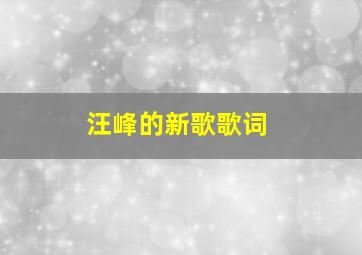 汪峰的新歌歌词