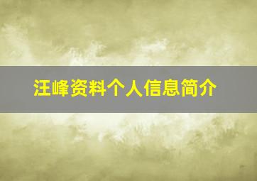 汪峰资料个人信息简介