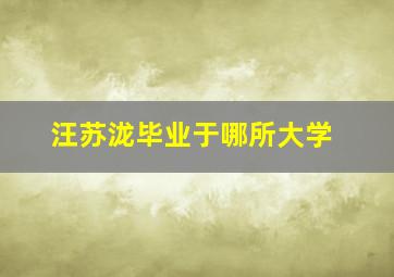 汪苏泷毕业于哪所大学