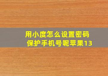 用小度怎么设置密码保护手机号呢苹果13