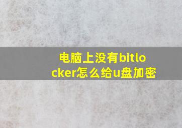 电脑上没有bitlocker怎么给u盘加密