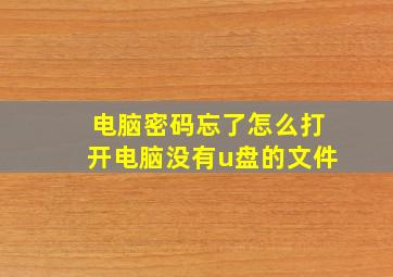 电脑密码忘了怎么打开电脑没有u盘的文件