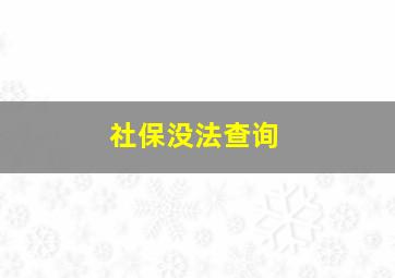 社保没法查询