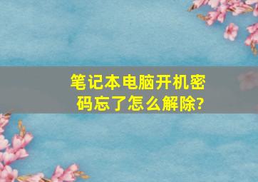 笔记本电脑开机密码忘了怎么解除?