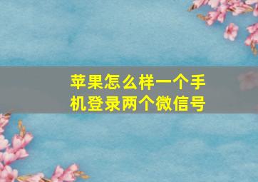 苹果怎么样一个手机登录两个微信号