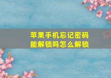 苹果手机忘记密码能解锁吗怎么解锁