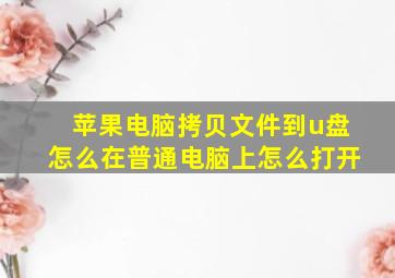 苹果电脑拷贝文件到u盘怎么在普通电脑上怎么打开