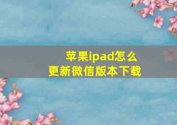 苹果ipad怎么更新微信版本下载