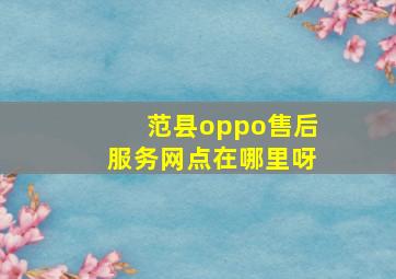 范县oppo售后服务网点在哪里呀