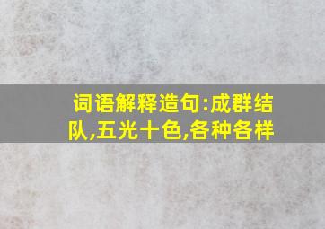 词语解释造句:成群结队,五光十色,各种各样