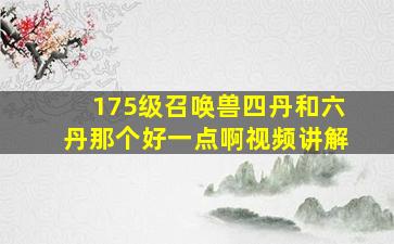 175级召唤兽四丹和六丹那个好一点啊视频讲解