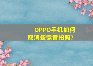 OPPO手机如何取消按键音拍照?