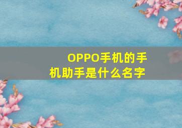 OPPO手机的手机助手是什么名字