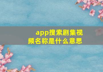 app搜索剧集视频名称是什么意思