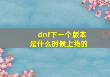 dnf下一个版本是什么时候上线的