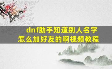 dnf助手知道别人名字怎么加好友的啊视频教程