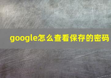 google怎么查看保存的密码