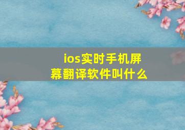 ios实时手机屏幕翻译软件叫什么