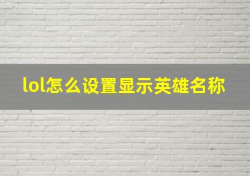 lol怎么设置显示英雄名称