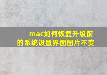 mac如何恢复升级前的系统设置界面图片不变