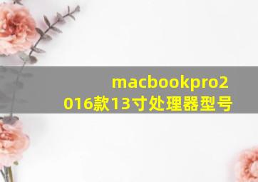 macbookpro2016款13寸处理器型号