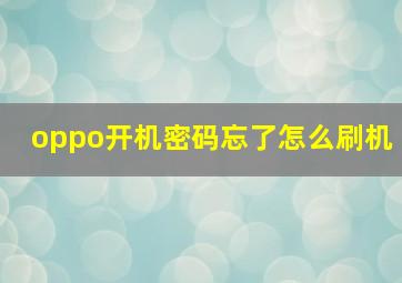 oppo开机密码忘了怎么刷机