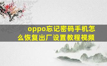 oppo忘记密码手机怎么恢复出厂设置教程视频