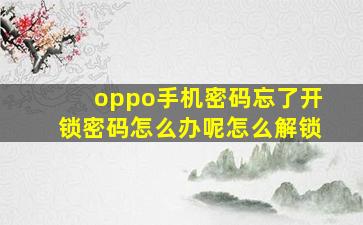 oppo手机密码忘了开锁密码怎么办呢怎么解锁